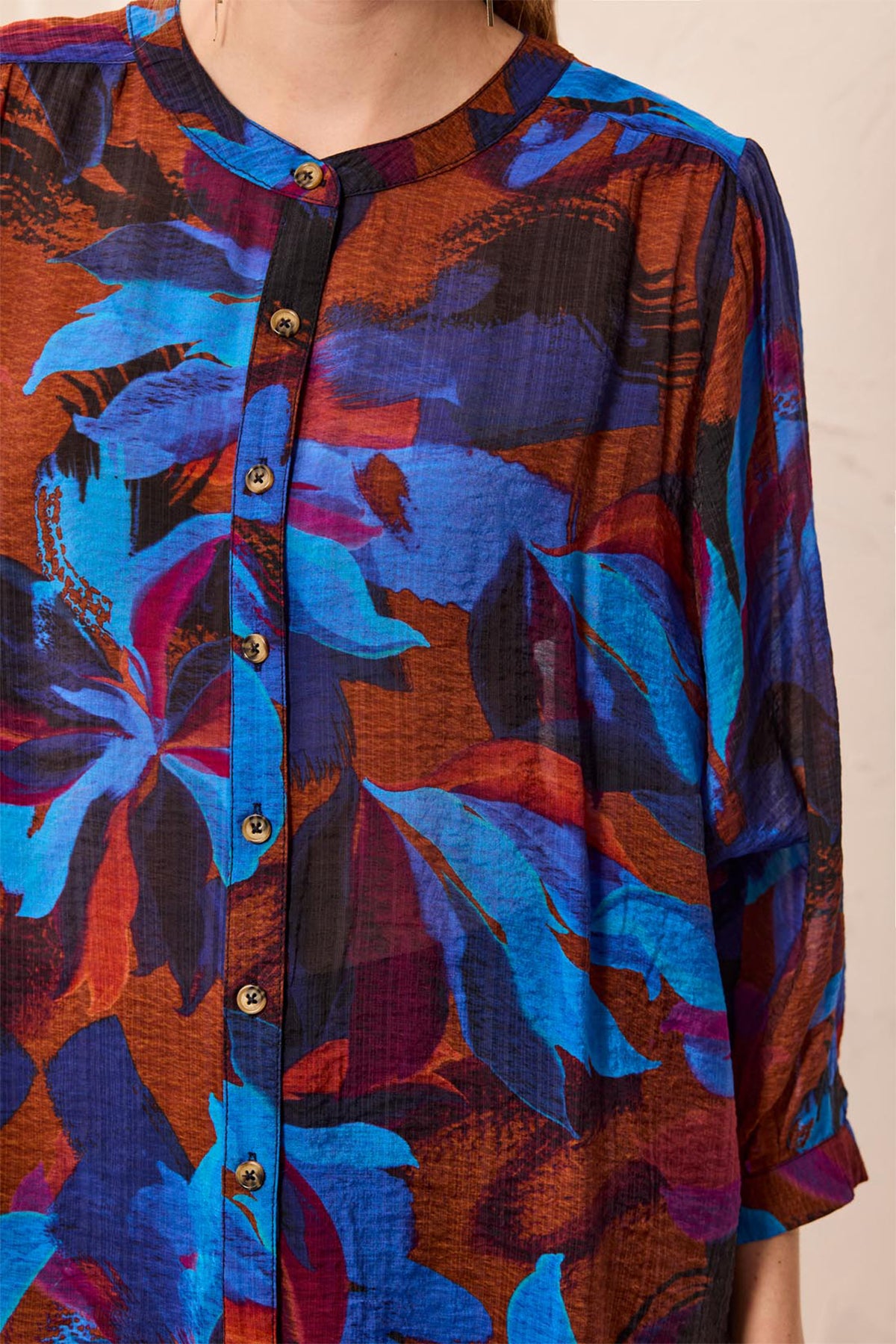 Tribal Sharp Blue Dolman Sleeve Top 5539O-4996, detail view