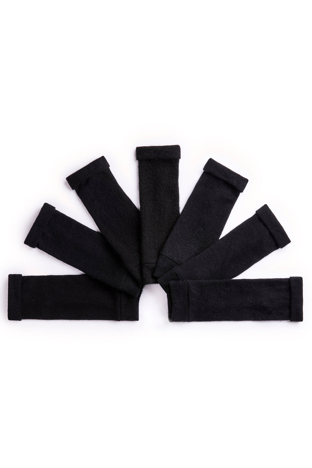 Turtle Doves Black Cashmere Fingerless Gloves, flat lay