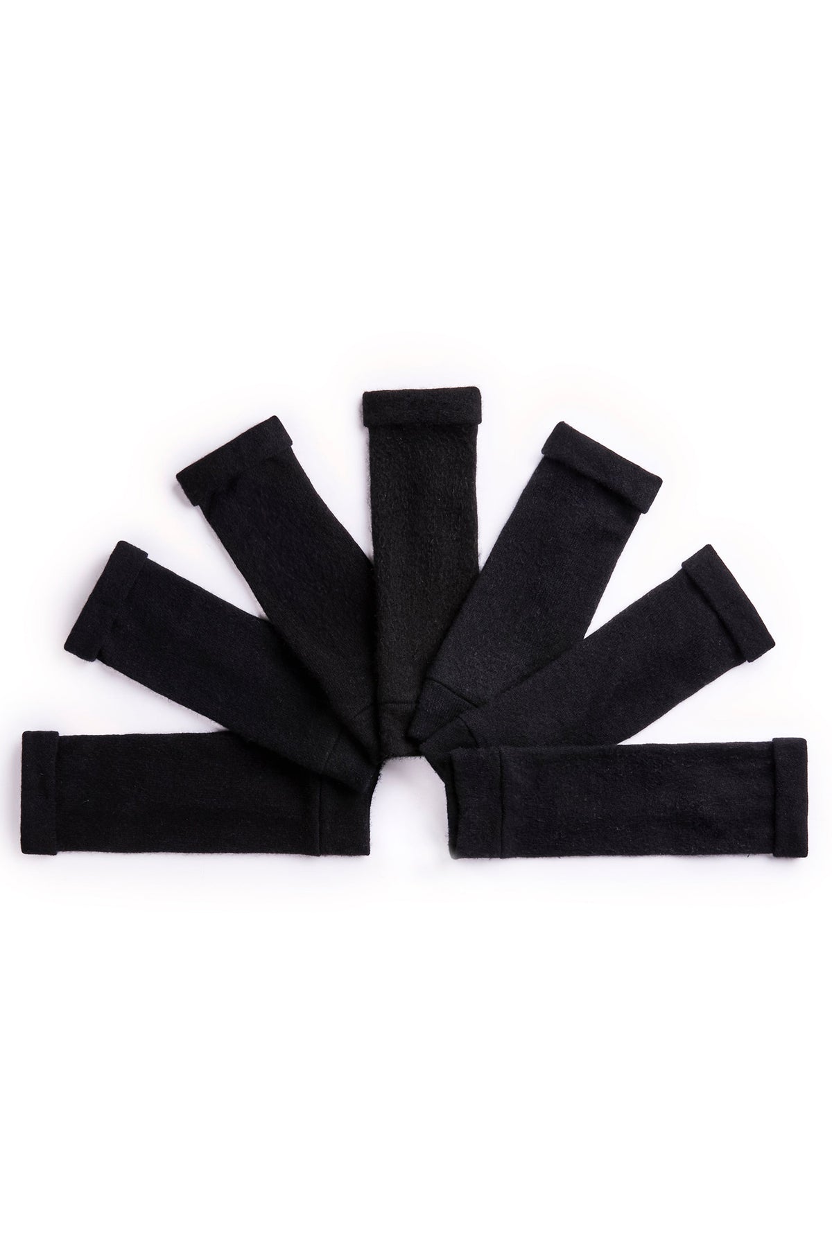 Turtle Doves Black Cashmere Fingerless Gloves, flat lay
