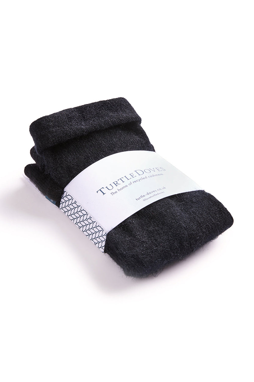 Turtle Doves Black Cashmere Fingerless Gloves, banded pair
