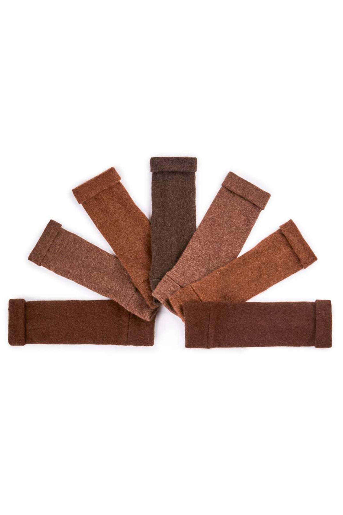 Turtle Doves Brown Cashmere Fingerless Gloves, flat lay