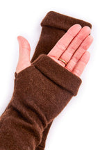Turtle Doves Brown Cashmere Fingerless Gloves, thumb opening detail