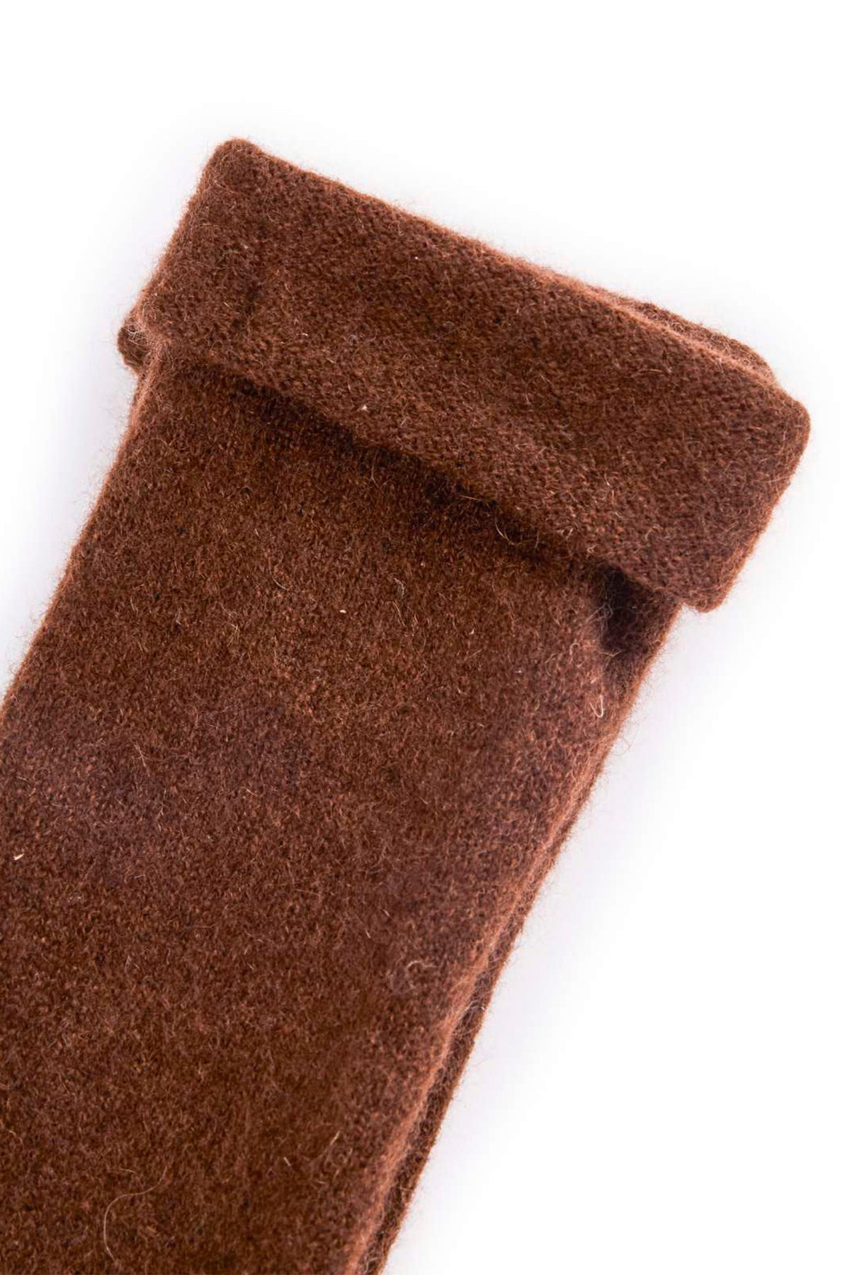 Turtle Doves Brown Cashmere Fingerless Gloves, turned cuff detail