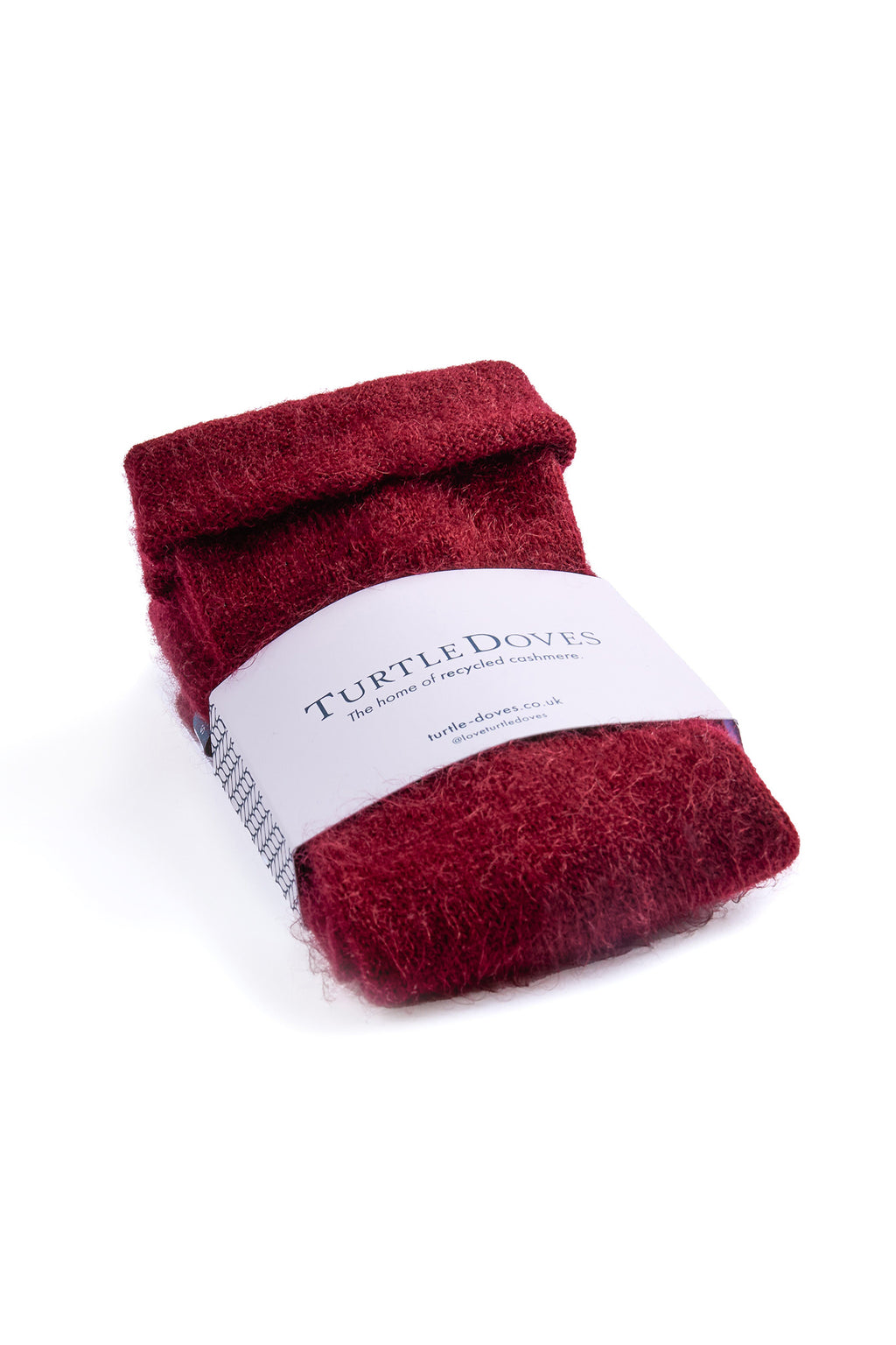 Turtle Doves Burgundy Red Cashmere Fingerless Gloves, banded pair