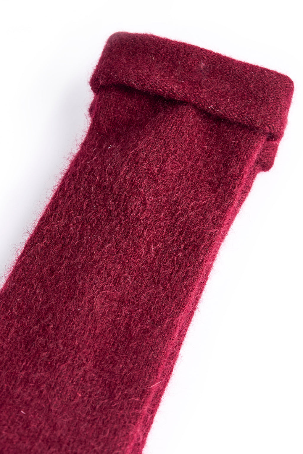 Turtle Doves Burgundy Red Cashmere Fingerless Gloves, turned cuff detail
