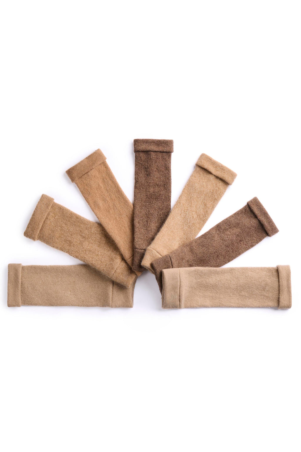 Turtle Doves Camel Brown Cashmere Fingerless Gloves, flat lay