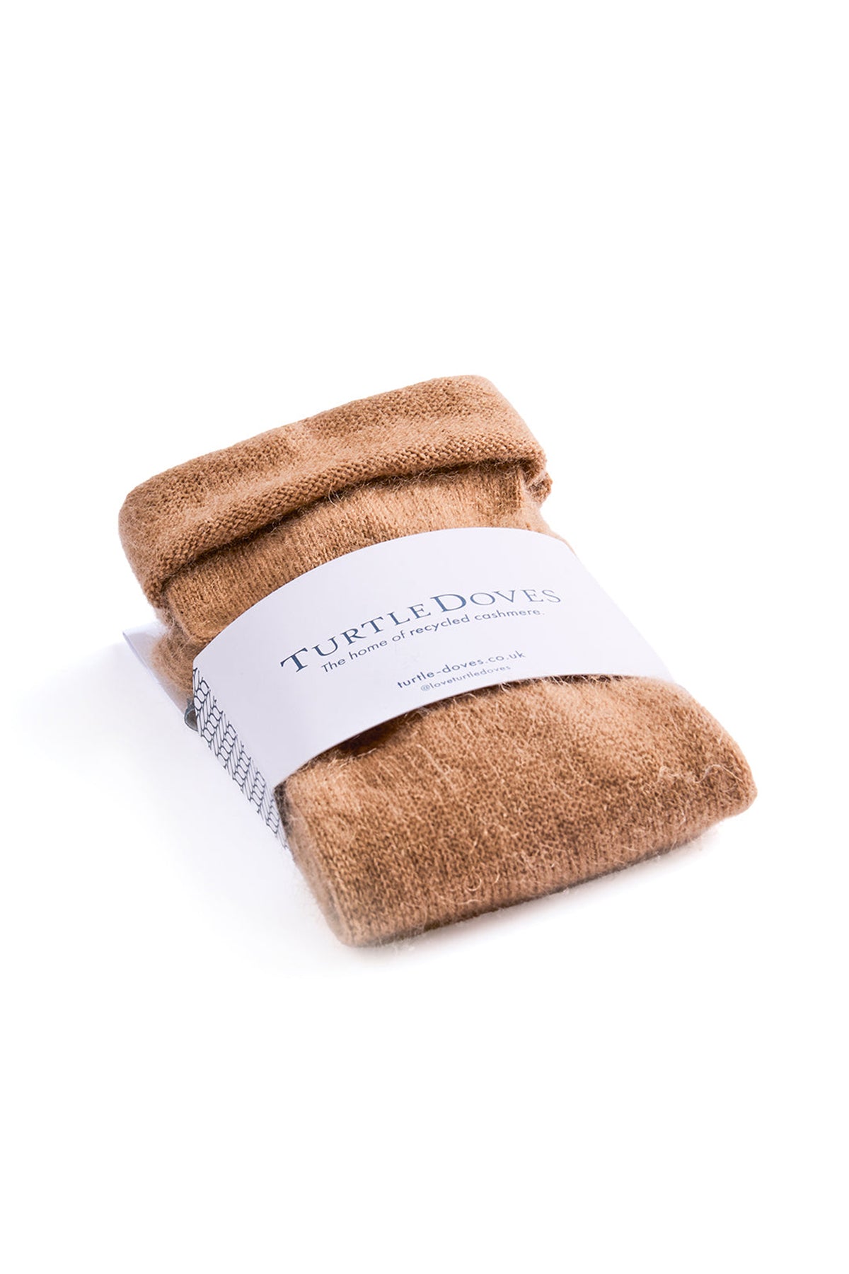 Turtle Doves Camel Brown Cashmere Fingerless Gloves, banded pair