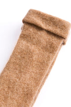 Turtle Doves Camel Brown Cashmere Fingerless Gloves, single glove with turned cuff