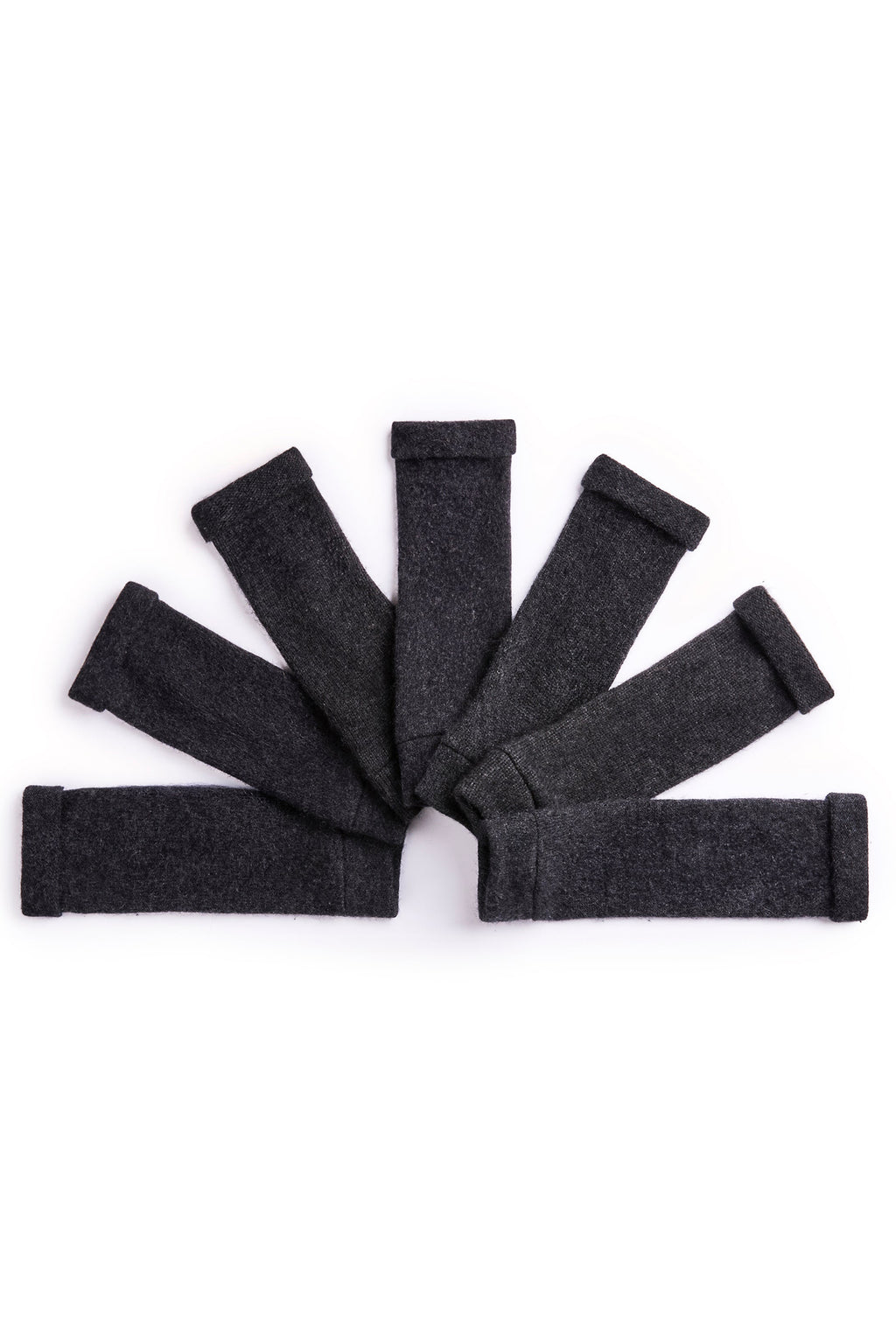 Turtle Doves Charcoal Grey Cashmere Fingerless Gloves, flat lay
