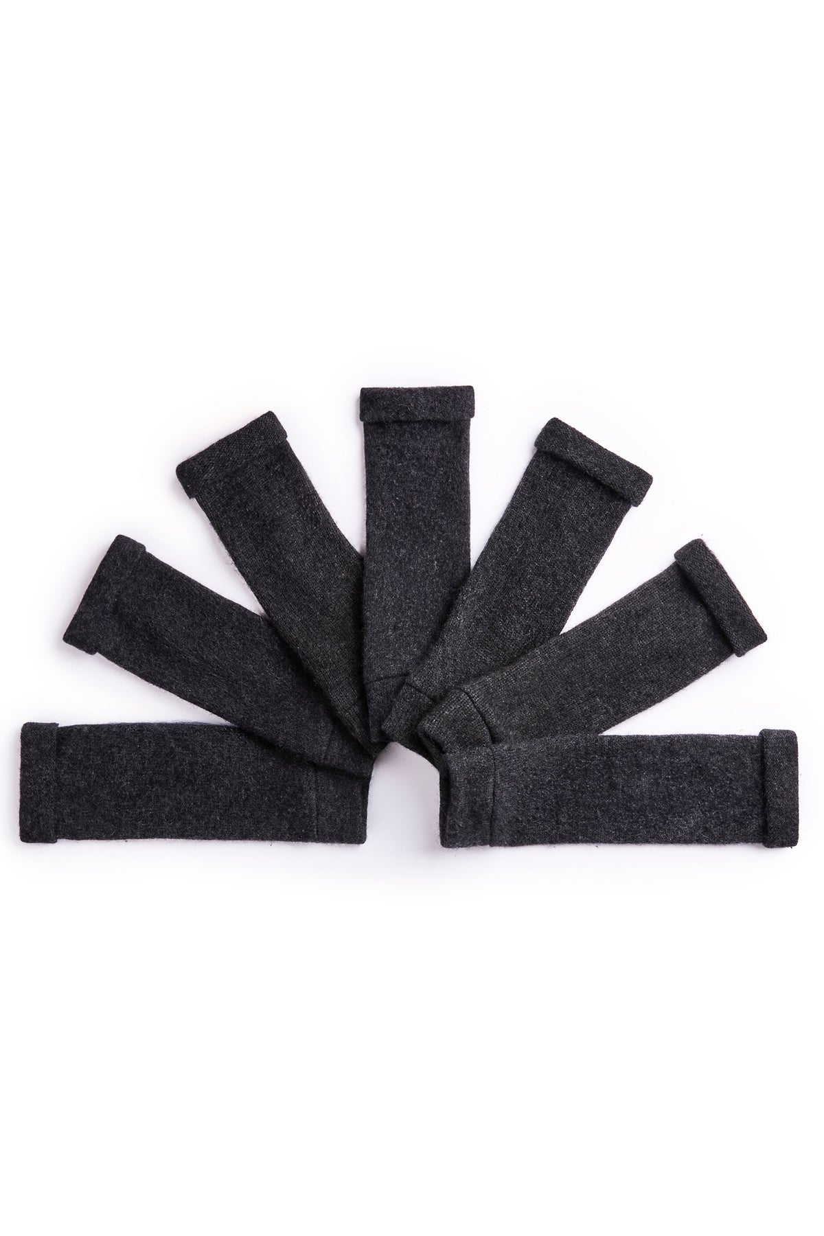 Turtle Doves Charcoal Grey Cashmere Fingerless Gloves, flat lay
