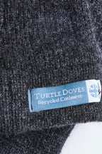 Turtle Doves Charcoal Grey Cashmere Fingerless Gloves, cuff label close-up