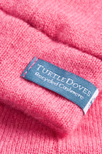 Turtle Doves Cherry Blossom Pink Cashmere Fingerless Gloves, cuff label close-up
