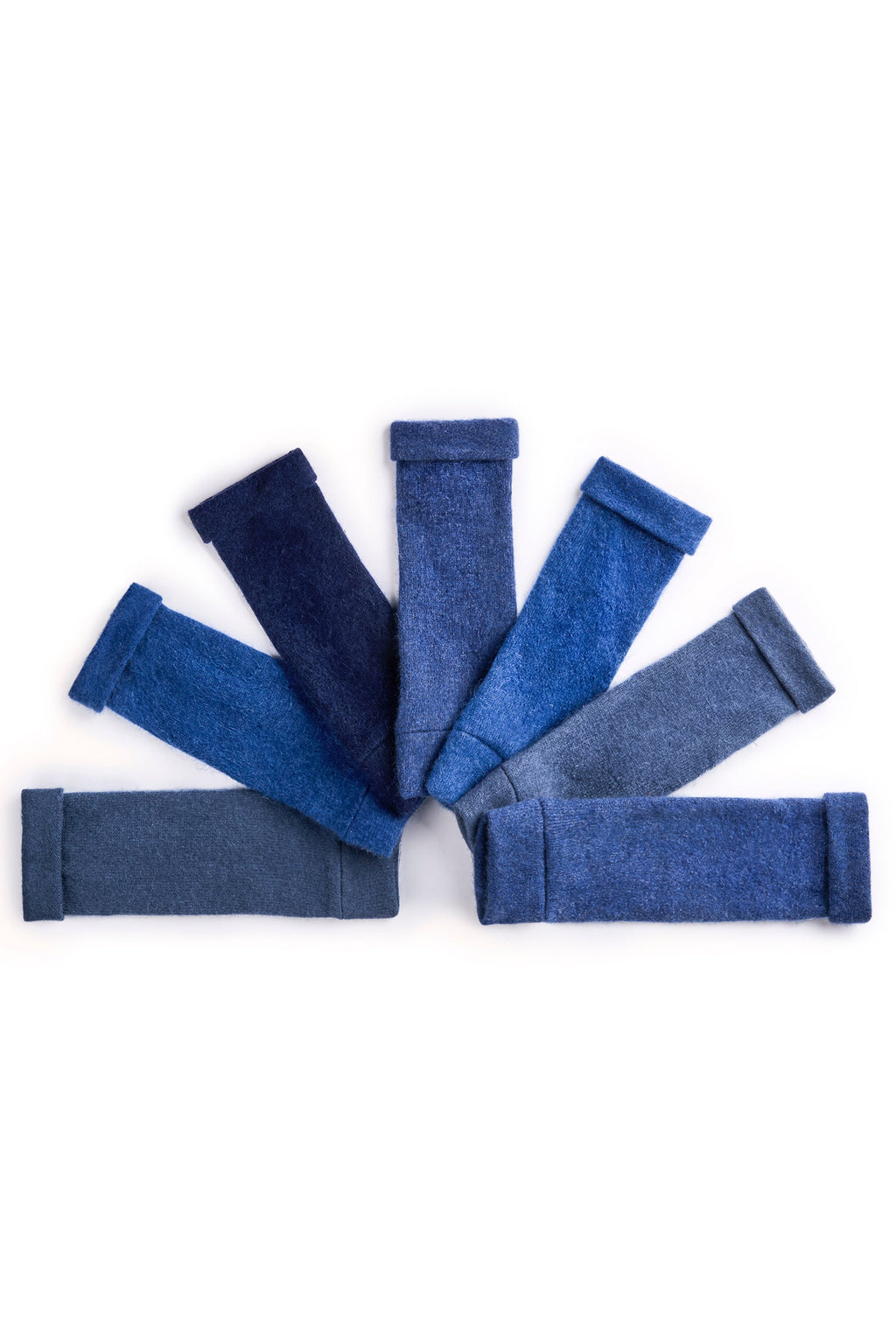 Turtle Doves Denim Blue Cashmere Fingerless Gloves, flat lay