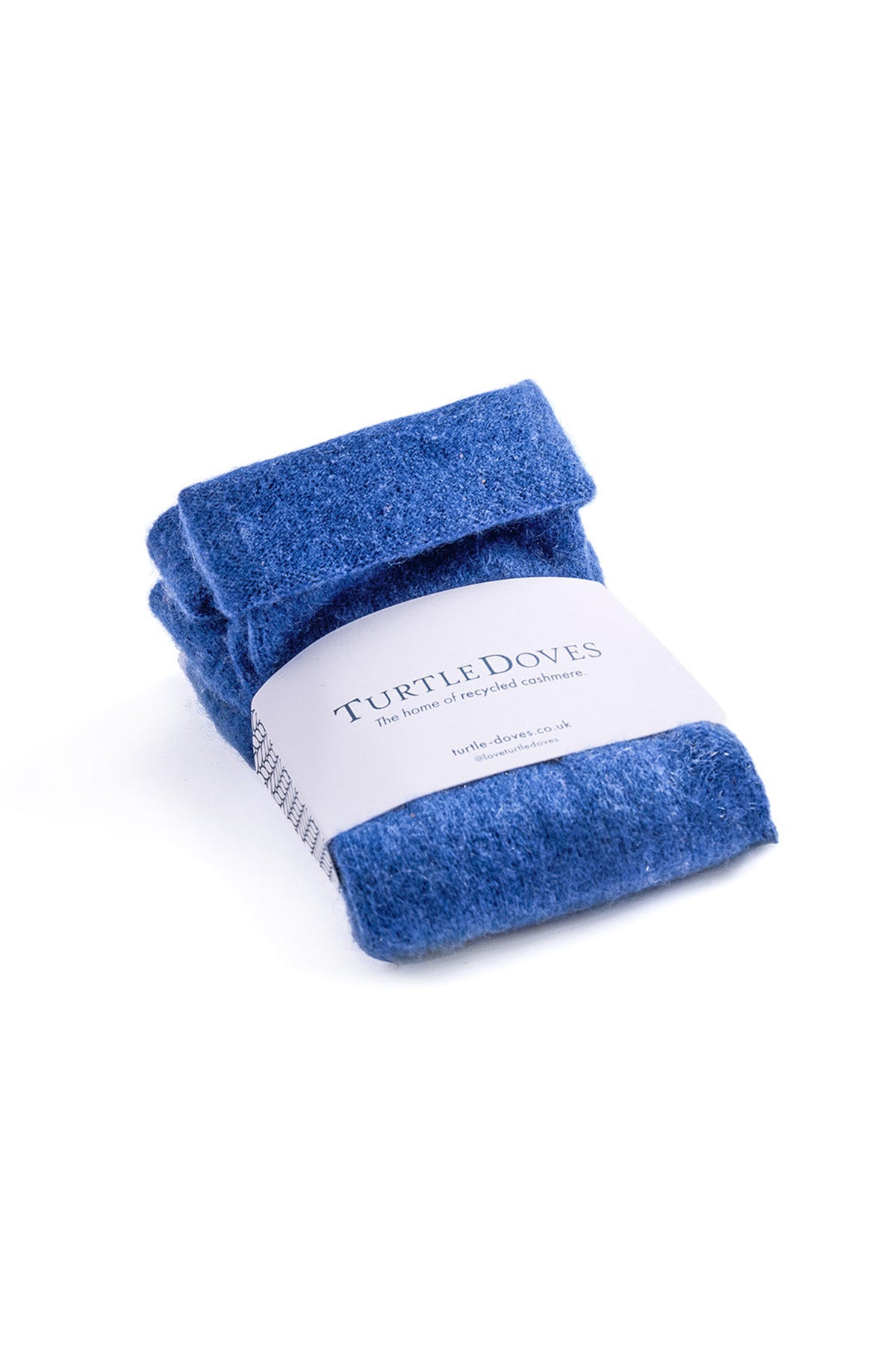 Turtle Doves Denim Blue Cashmere Fingerless Gloves, banded pair