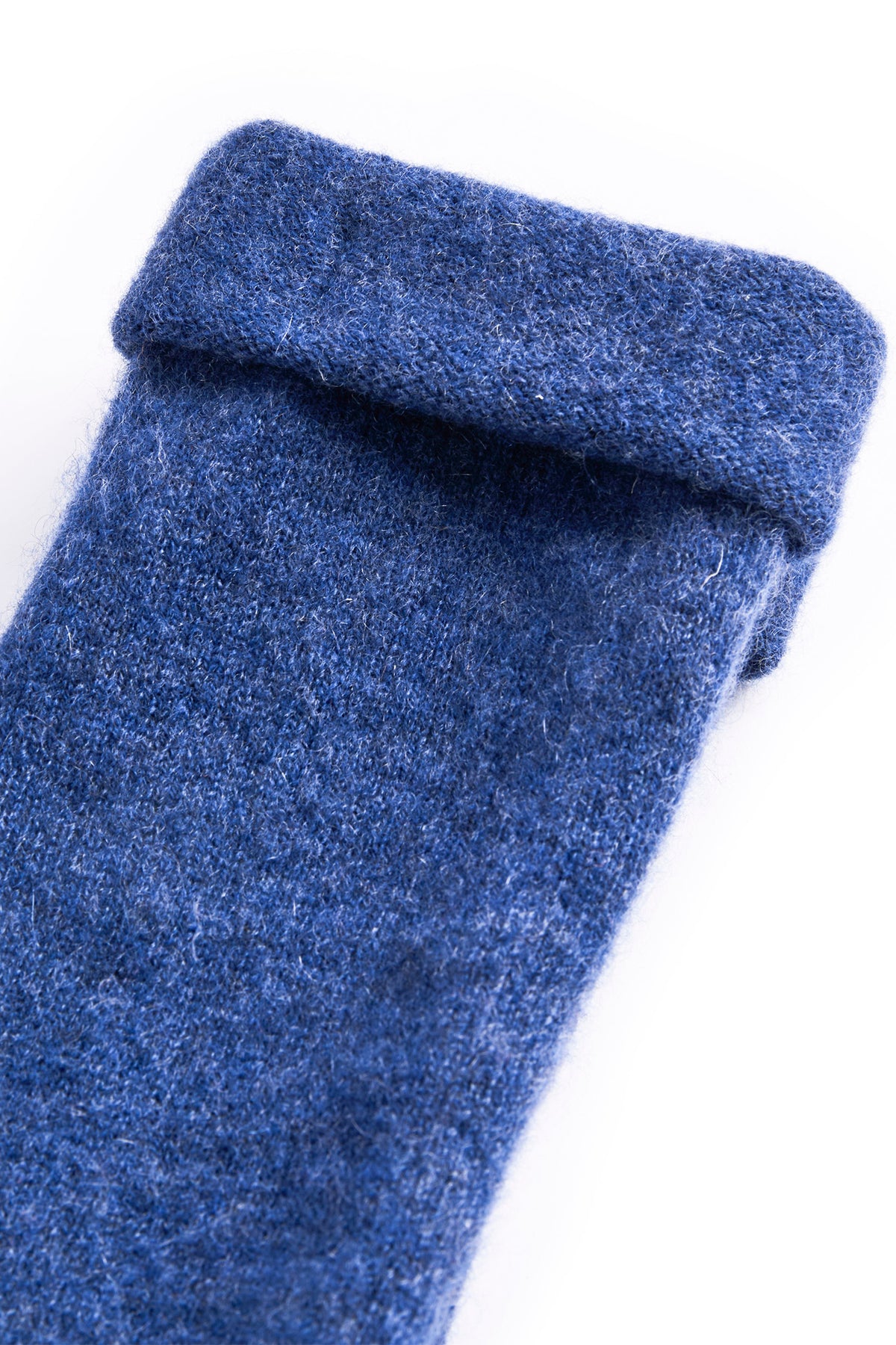 Turtle Doves Denim Blue Cashmere Fingerless Gloves, turned cuff detail