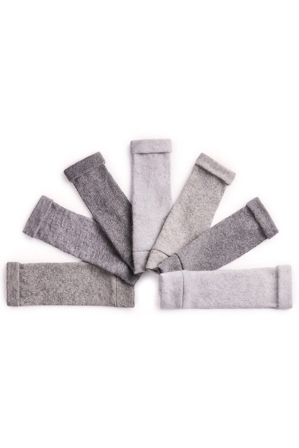 Turtle Doves Grey Cashmere Fingerless Gloves, flat lay