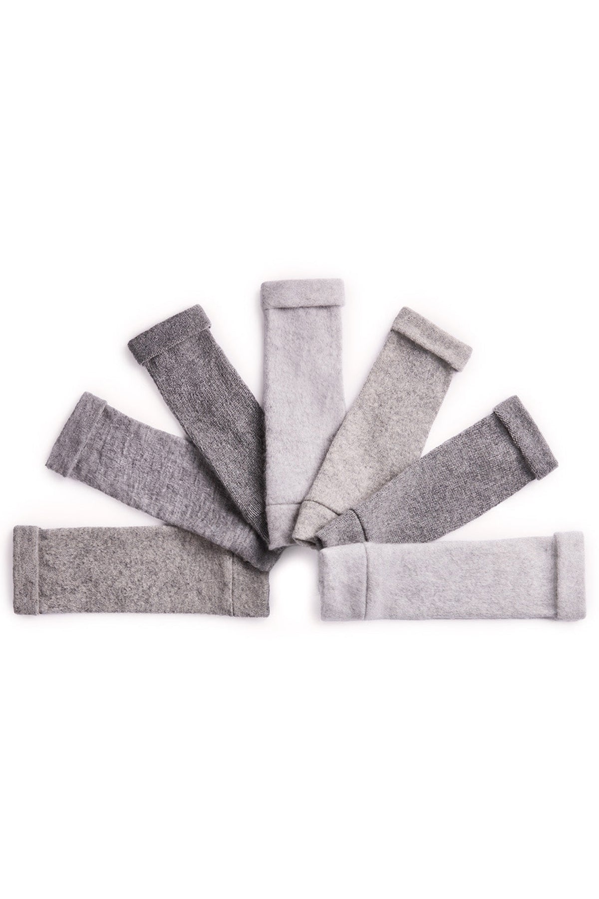 Turtle Doves Grey Cashmere Fingerless Gloves, flat lay