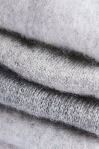 Turtle Doves Grey Cashmere Fingerless Gloves, knit texture close-up