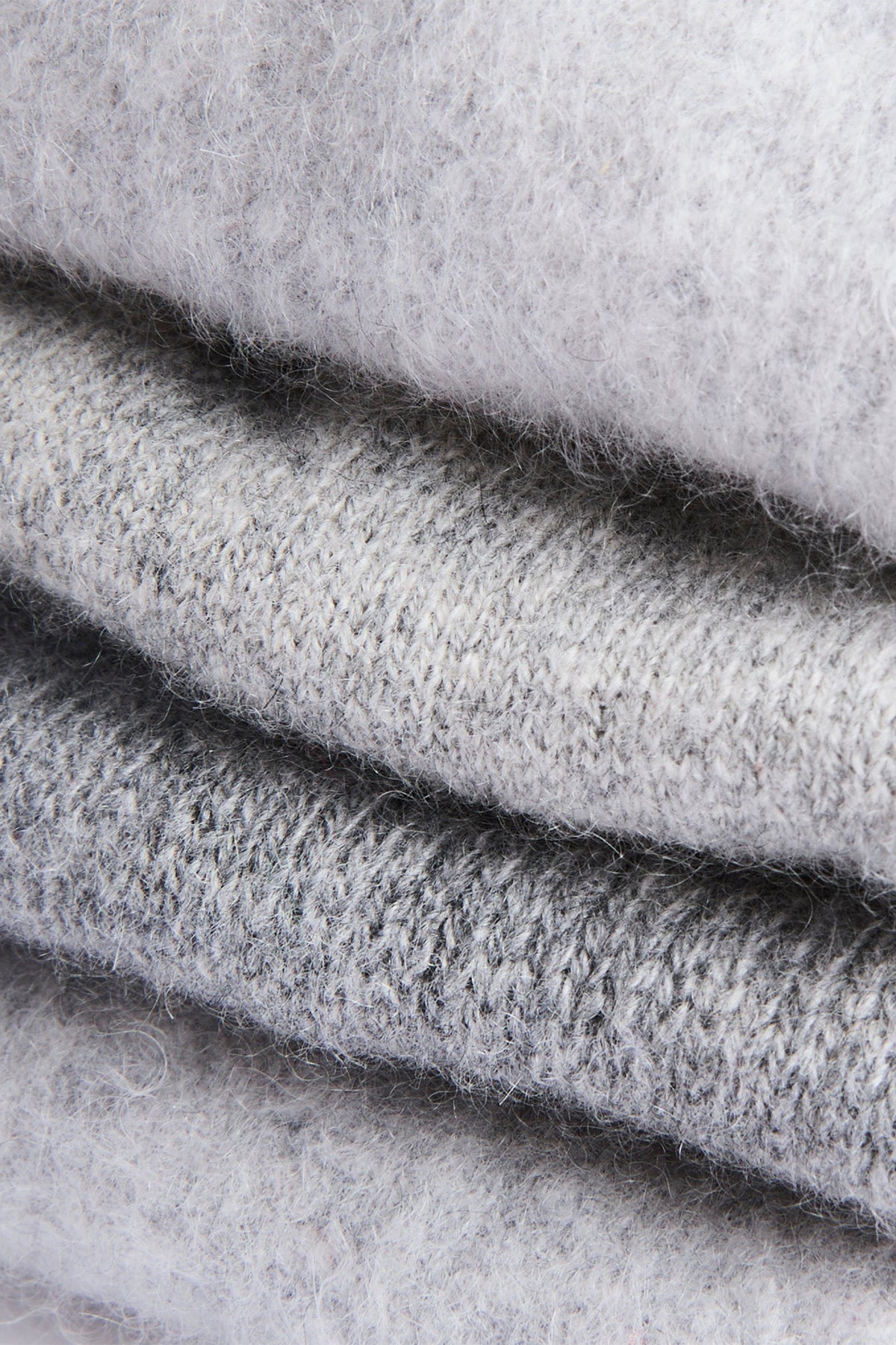 Turtle Doves Grey Cashmere Fingerless Gloves, knit texture close-up