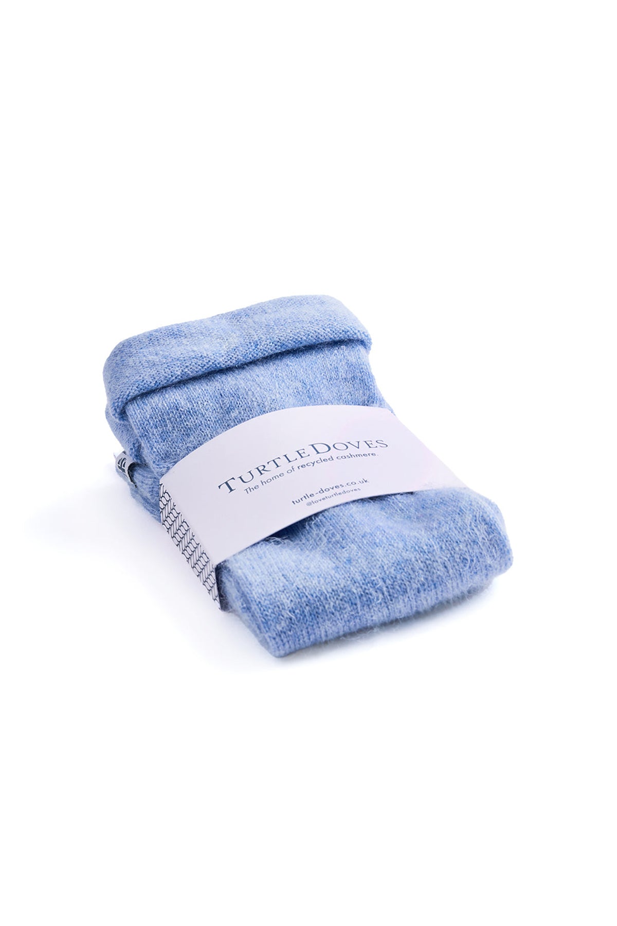 Turtle Doves Light Blue Cashmere Fingerless Gloves, banded pair