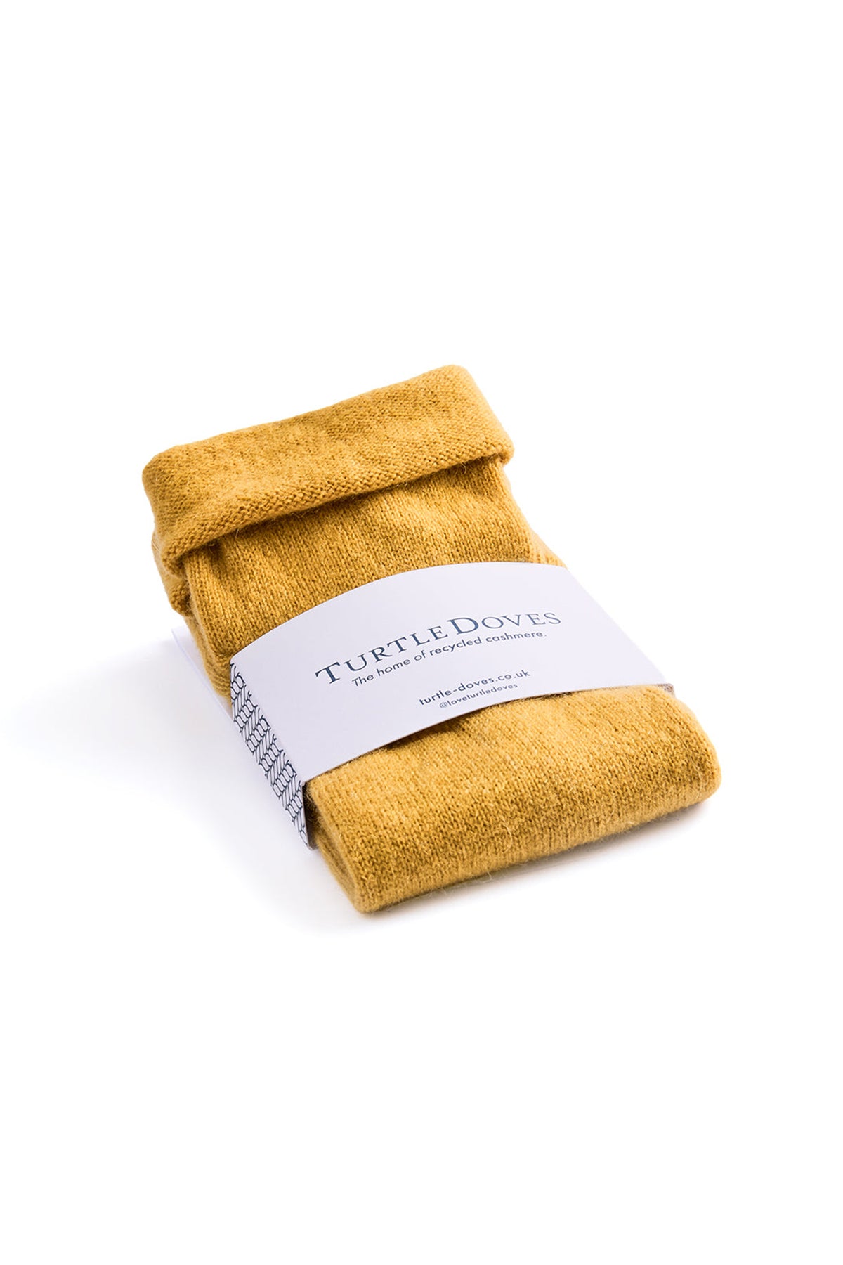 Turtle Doves Mustard Yellow Cashmere Fingerless Gloves, banded pair
