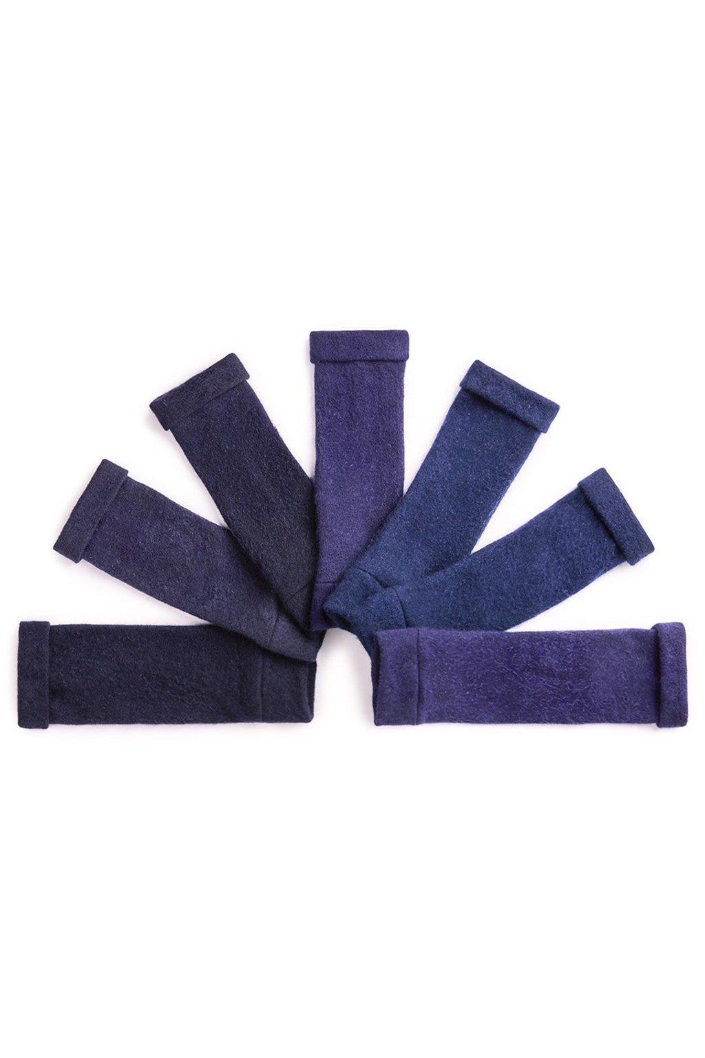 Turtle Doves Navy Cashmere Fingerless Gloves, flat lay