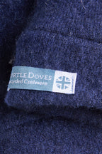 Turtle Doves Navy Cashmere Fingerless Gloves, cuff label close-up