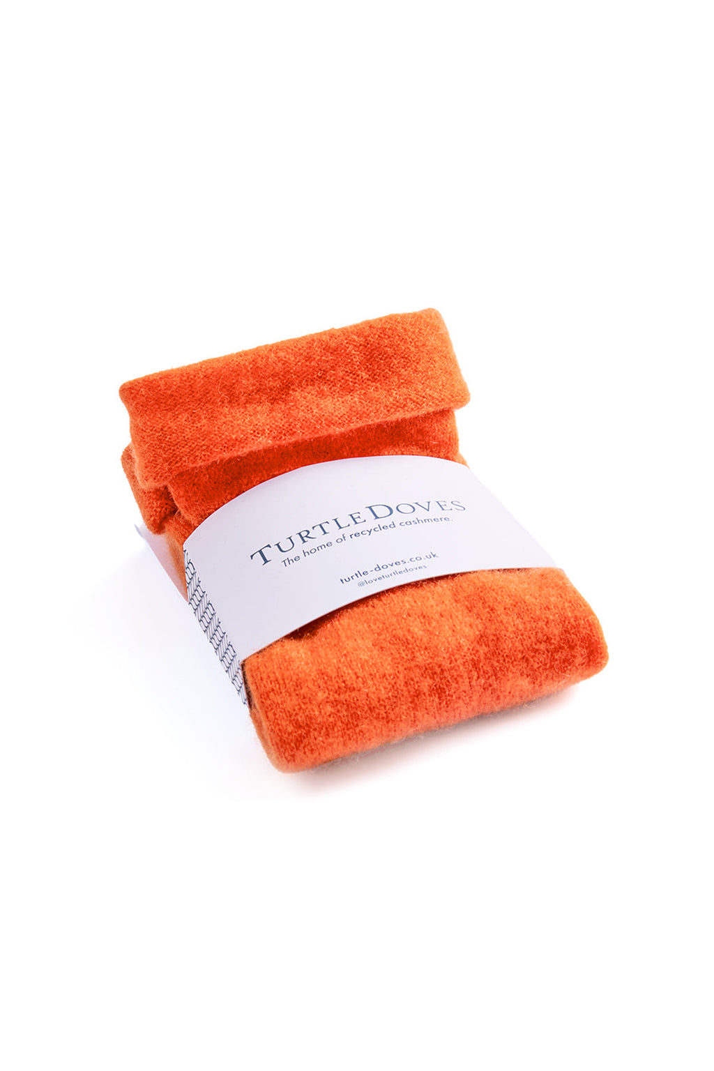 Turtle Doves Orange Cashmere Fingerless Gloves, banded pair