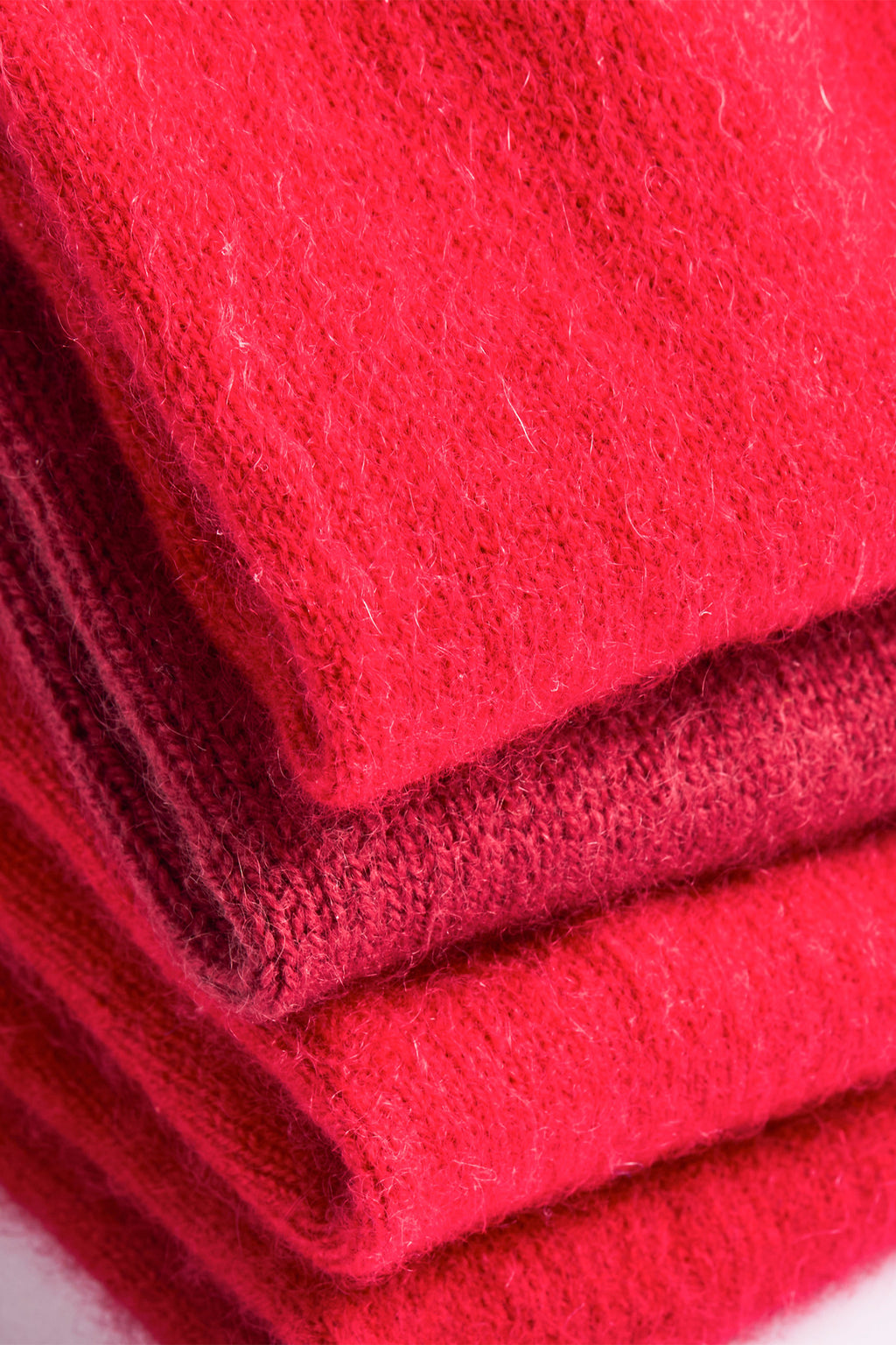 Turtle Doves Red Cashmere Fingerless Gloves, folded stack