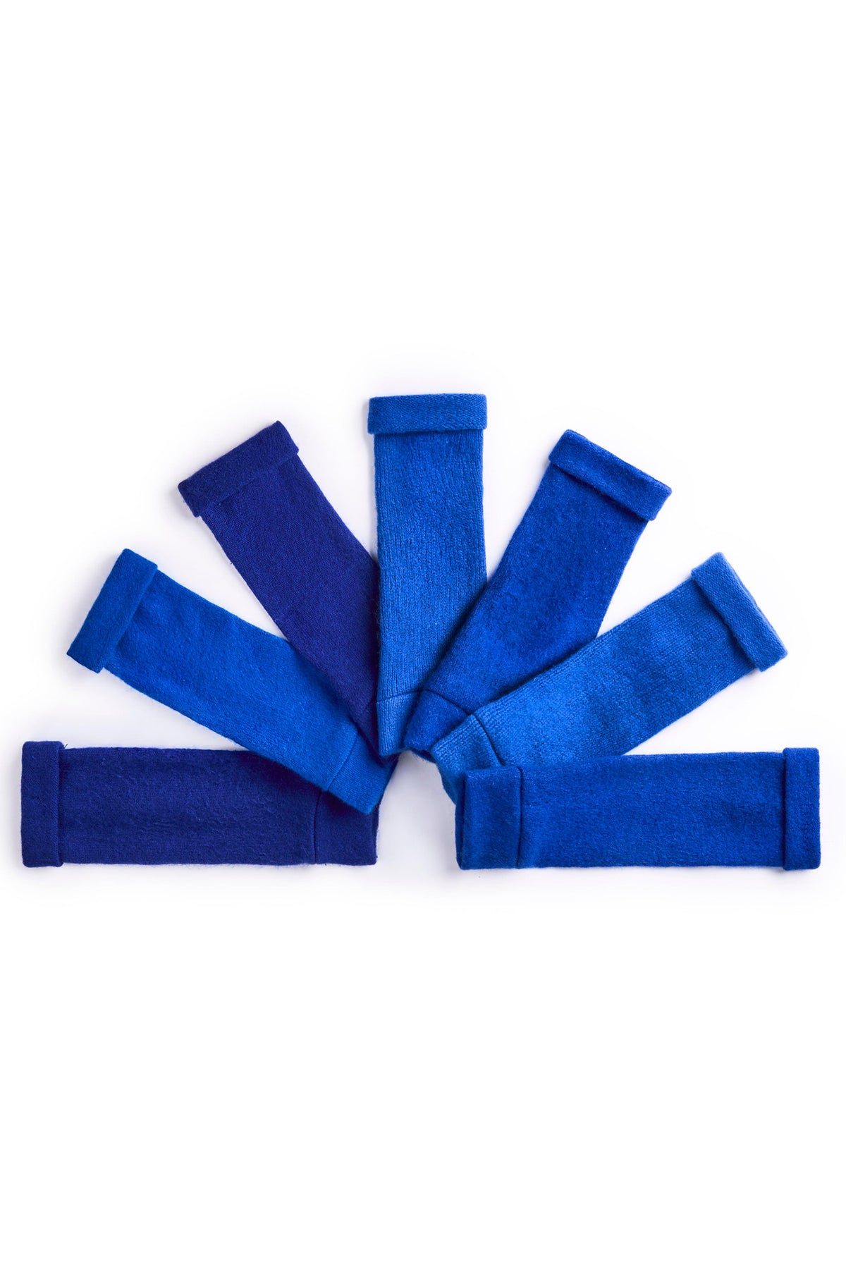 Turtle Doves Royal Blue Cashmere Fingerless Gloves, flat lay