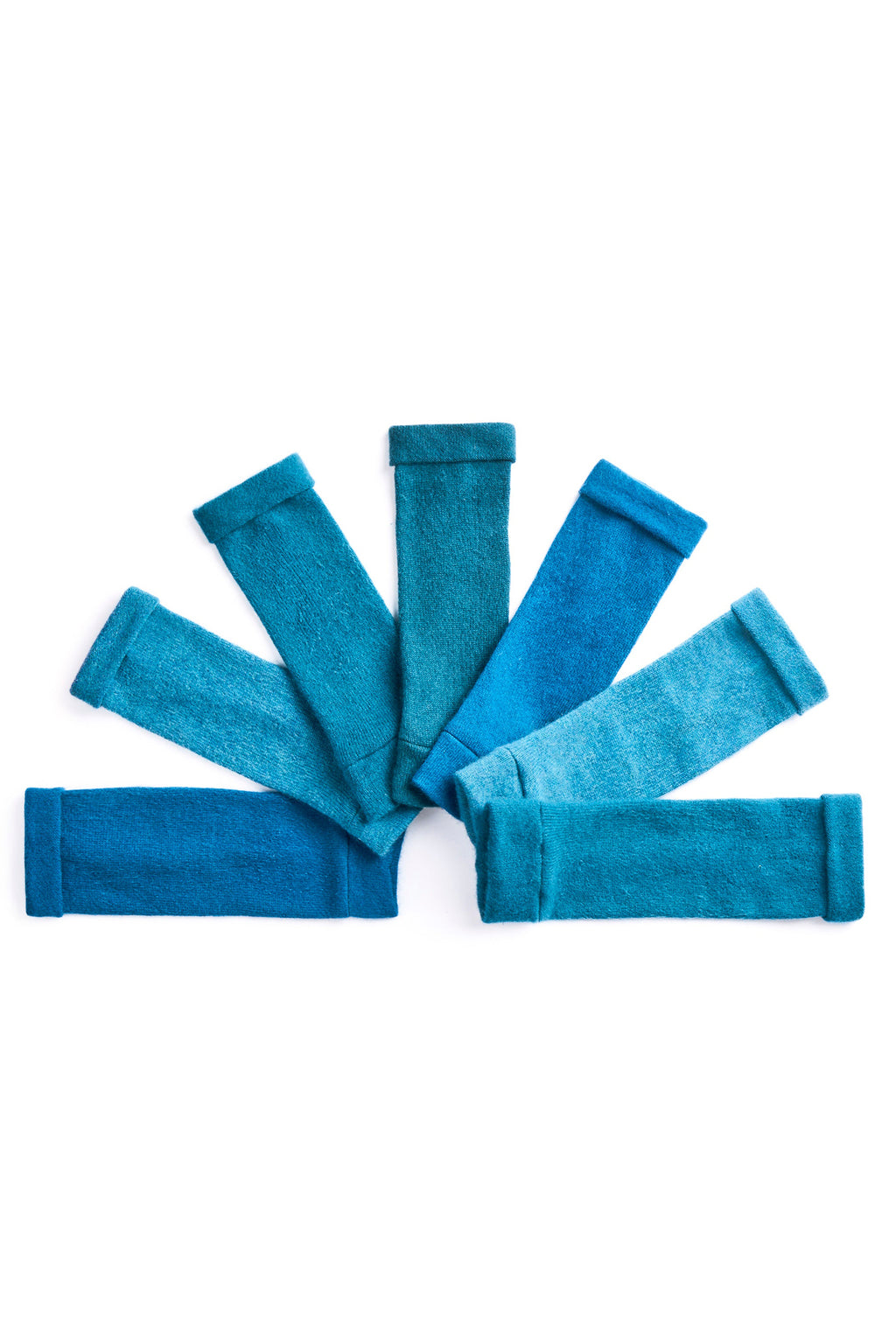 Turtle Doves Teal Blue Cashmere Fingerless Gloves, flat lay