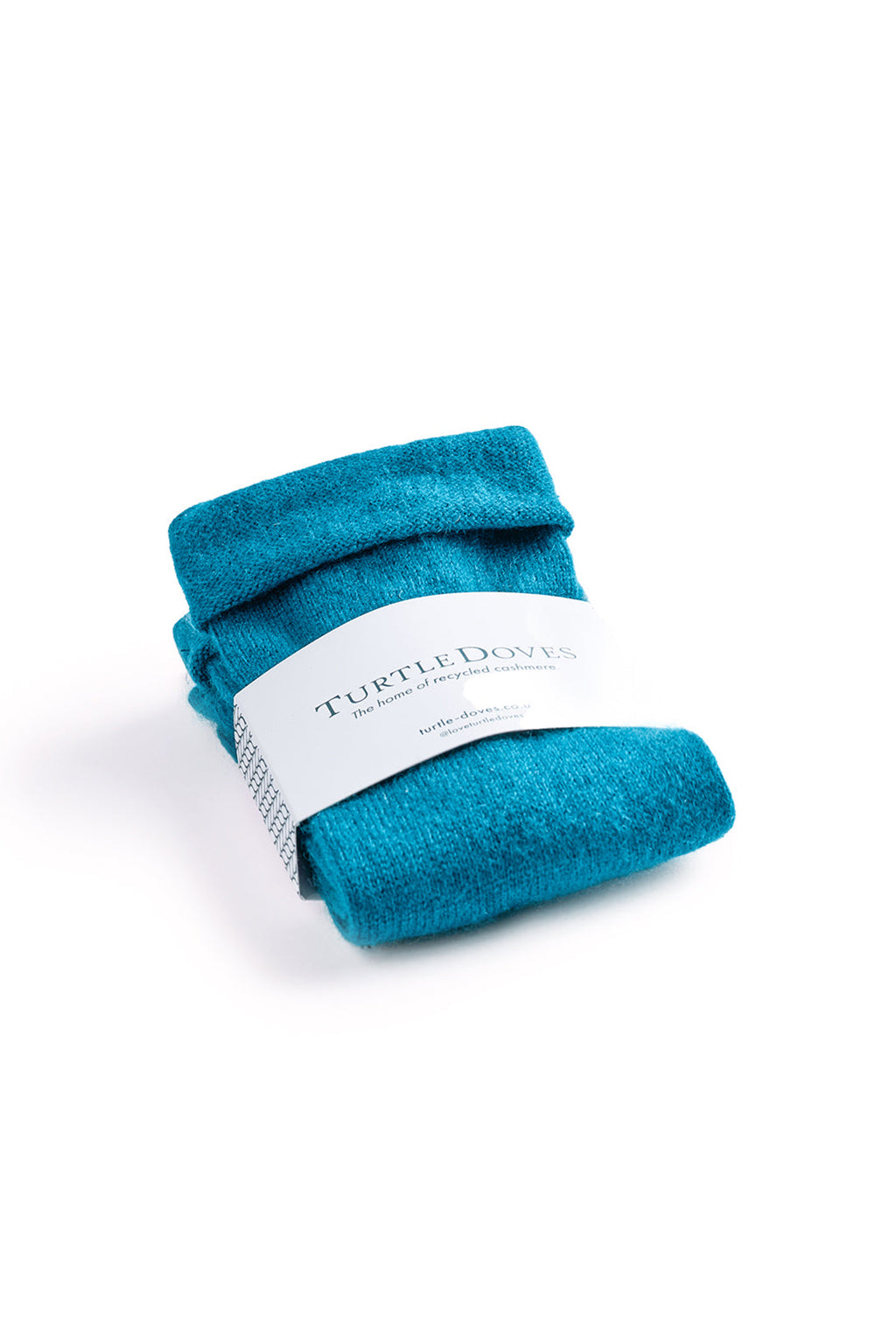 Turtle Doves Teal Blue Cashmere Fingerless Gloves, banded pair