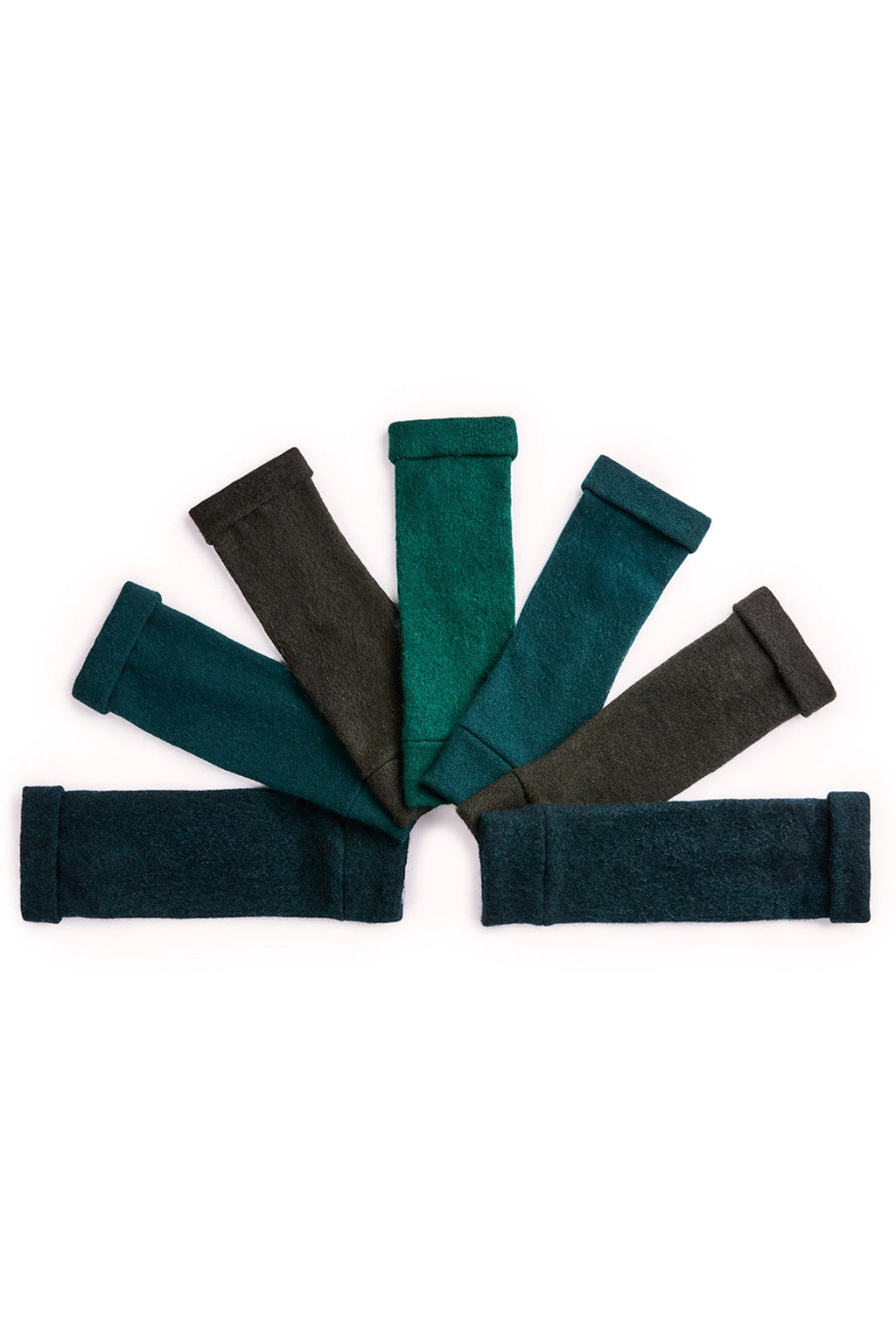 Turtle Doves Woodland Green Cashmere Fingerless Gloves, flat lay