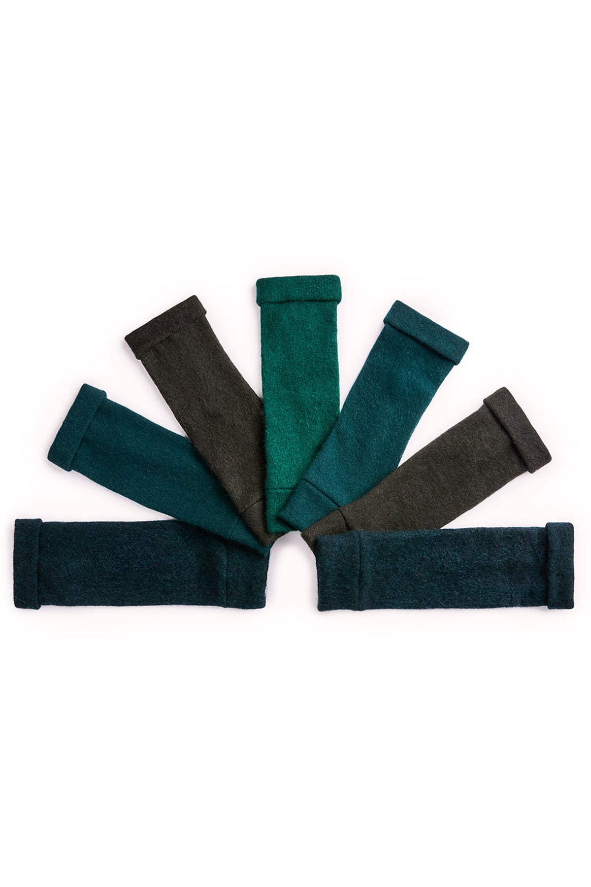 Turtle Doves Woodland Green Cashmere Fingerless Gloves, flat lay