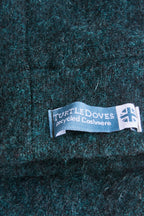 Turtle Doves Woodland Green Cashmere Fingerless Gloves, cuff label close-up
