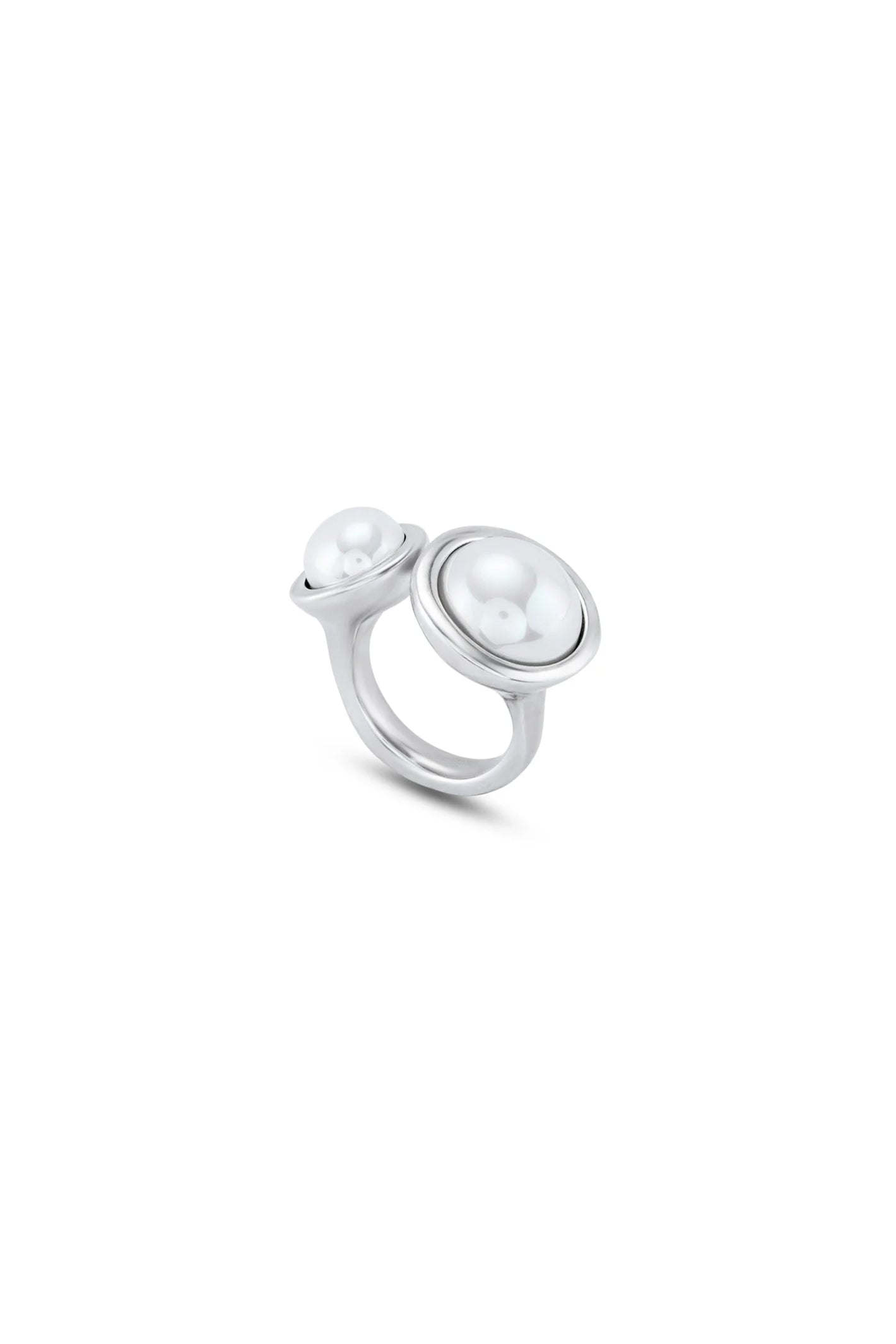 UNOde50 silver two pearl ring at OSO Boutique