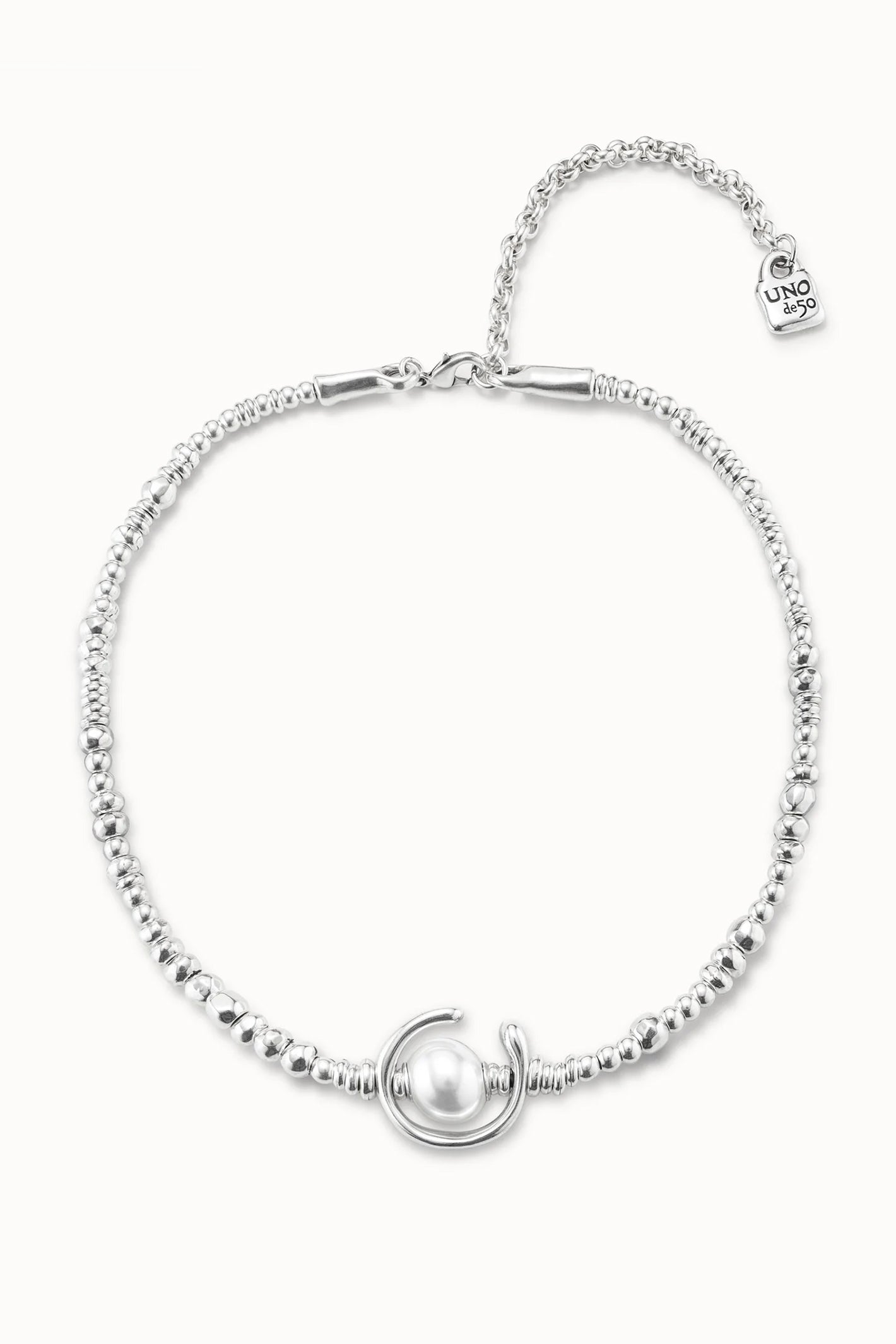 UNOde50 silver beaded pearl necklace at OSO Boutique