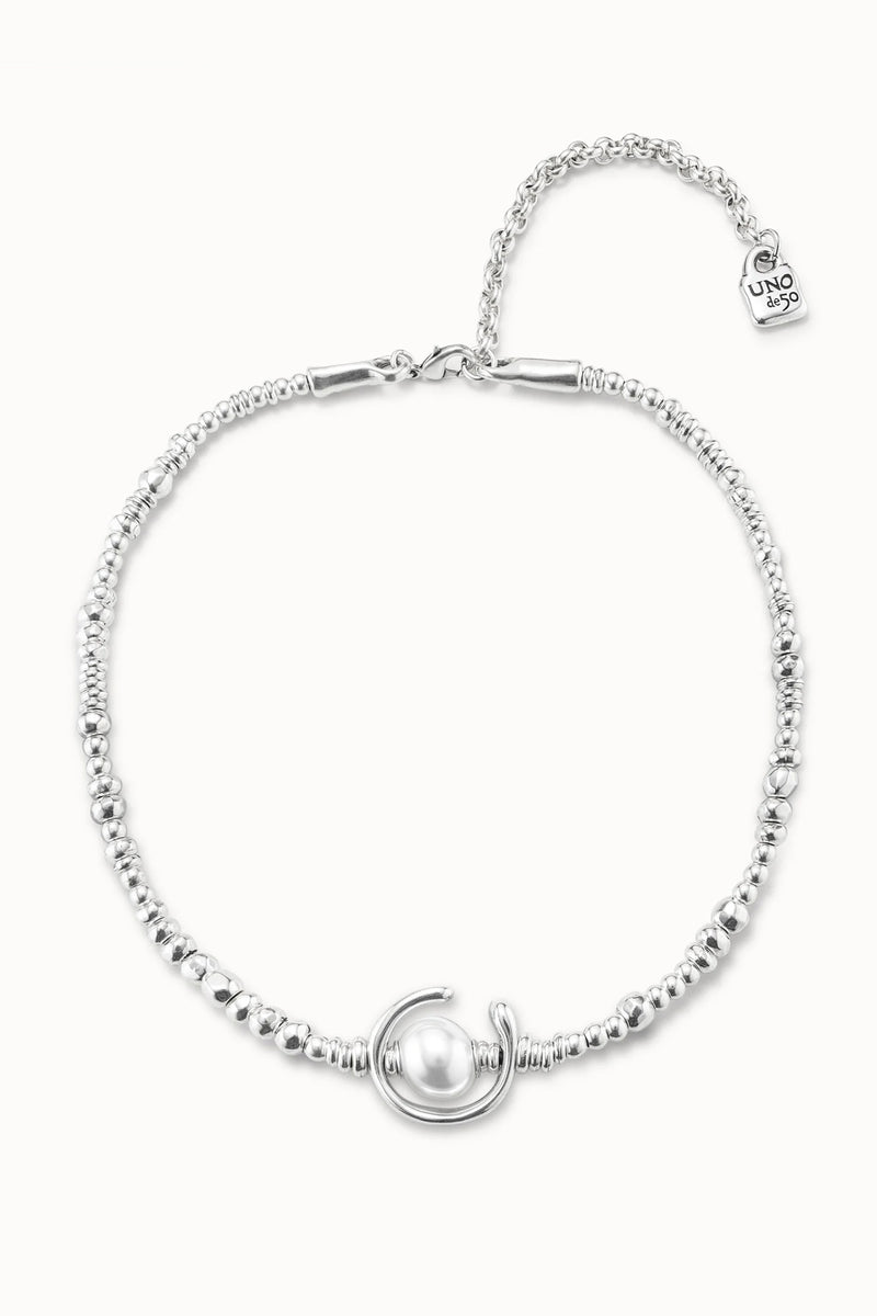 UNOde50 silver beaded pearl necklace at OSO Boutique