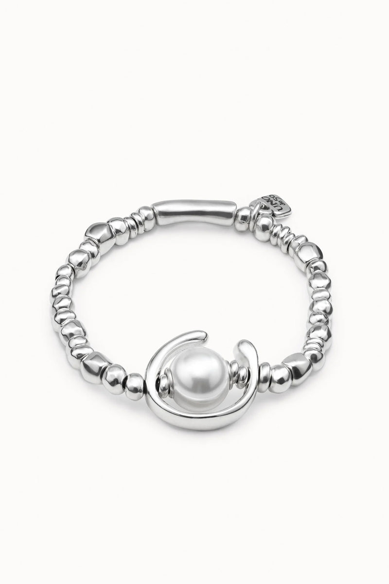 UNOde50 white pearl silver beaded bracelet at OSO Boutique