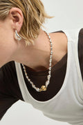 UNOde50 Medelux Gold & Silver Necklace COL2089, worn, close up