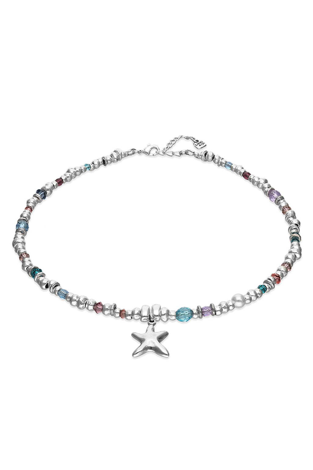 UNOde50 Prisma Silver Necklace with Crystals & Starfish COL2095, angled packshot