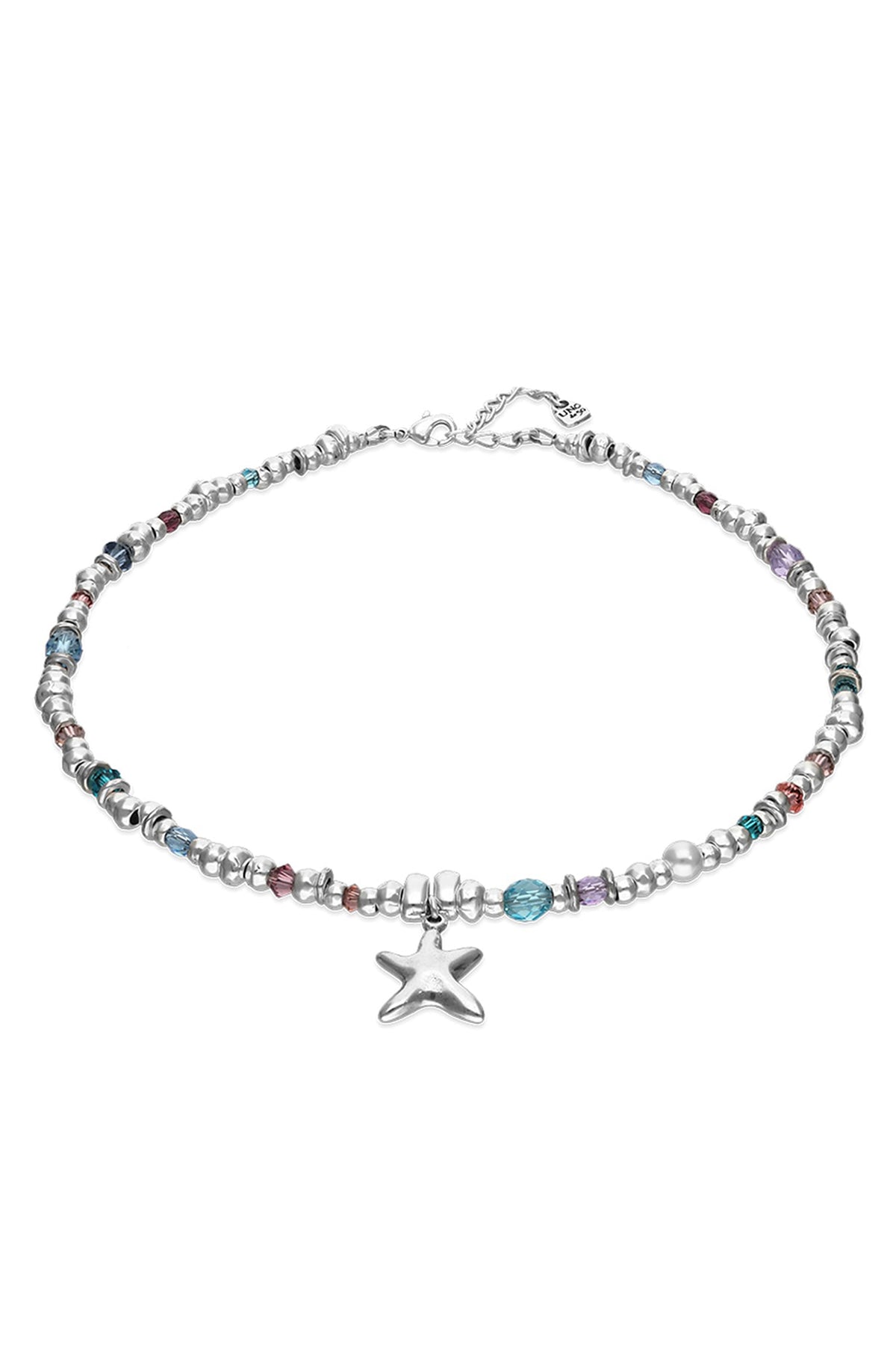 UNOde50 Prisma Silver Necklace with Crystals & Starfish COL2095, angled packshot