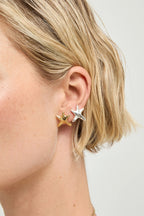 UNOde50 Star Gold Earrings PEN1098, worn, close up