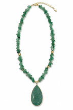 Wild Spirit Amazonite Green Chip Necklace, flat lay with pendant detail