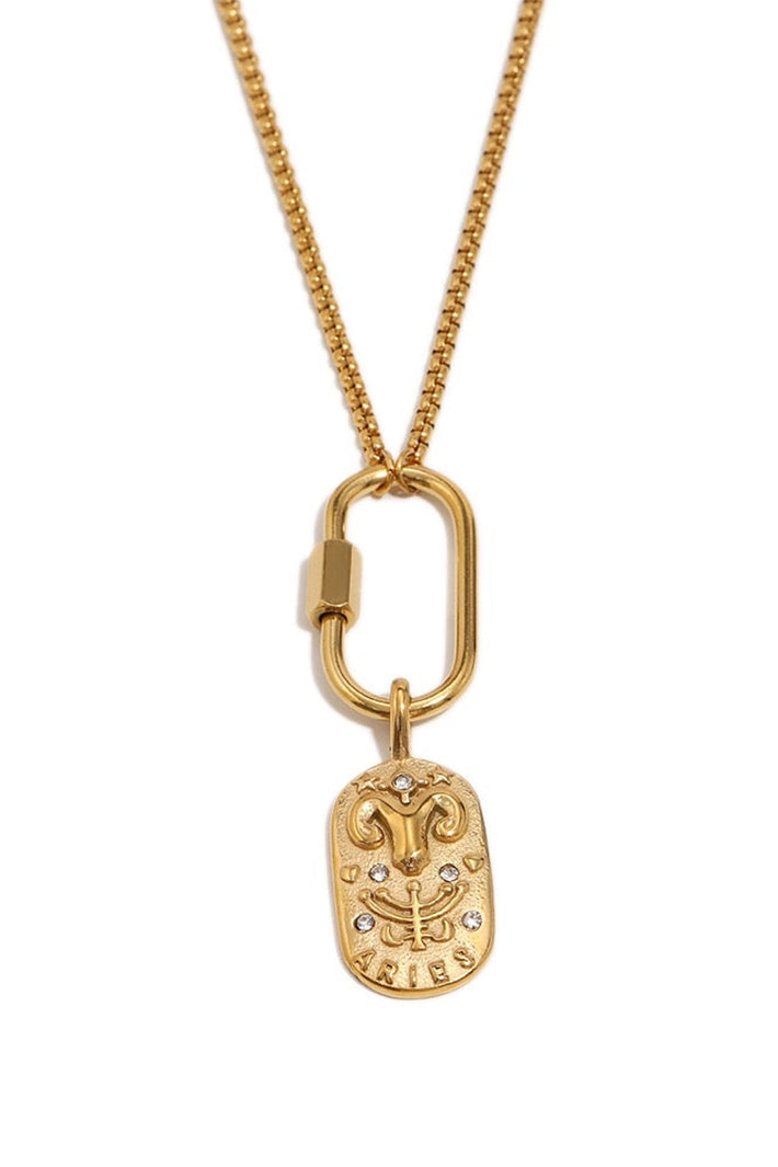 Wild Spirit Aries Horoscope Gold Charm Necklace, front view