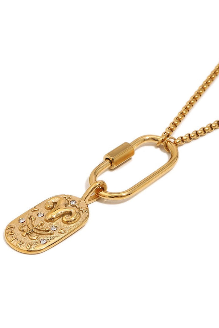 Wild Spirit Aries Horoscope Gold Charm Necklace, angled view