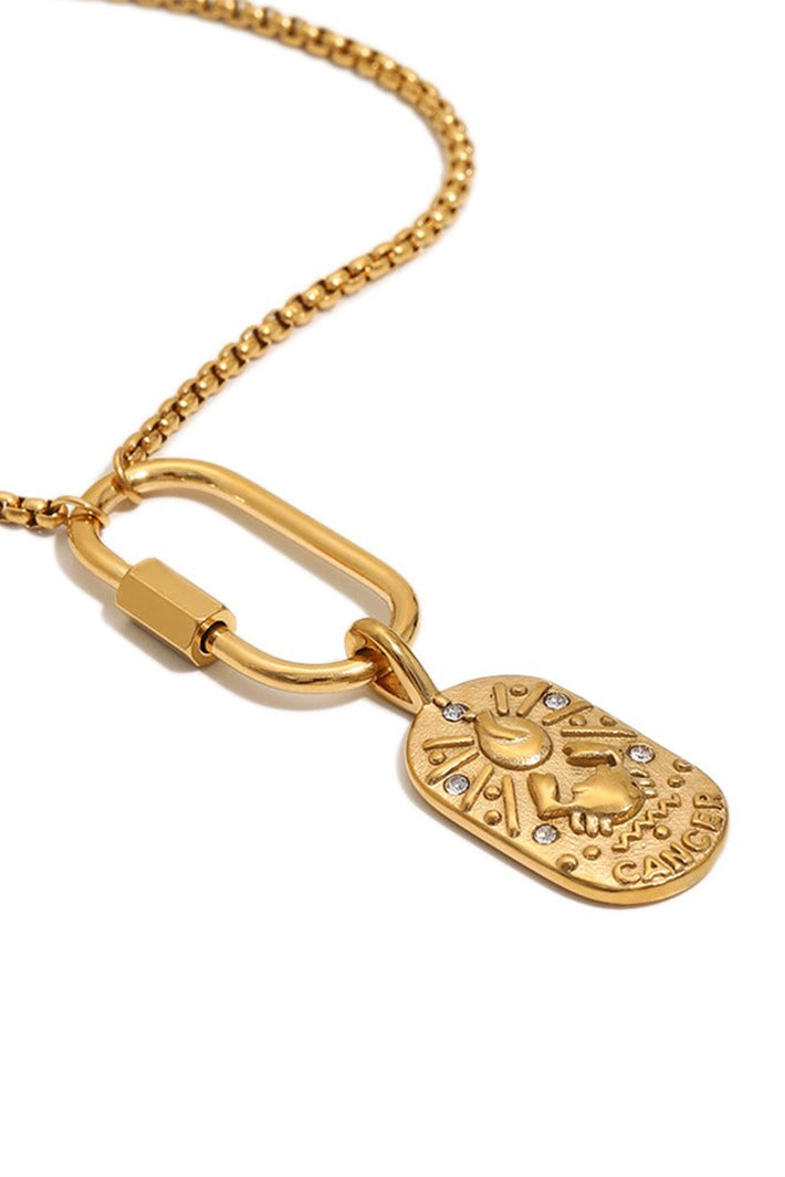 Wild Spirit Cancer Horoscope Gold Charm Necklace, front view