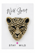 Wild Spirit Cheetah Face Gold Brooch, on card