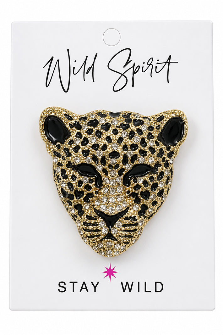 Wild Spirit Cheetah Face Gold Brooch, on card