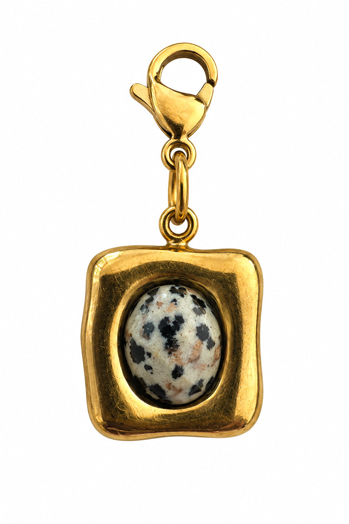 Wild Spirit Dalmatian Drop Beige Hook Charm, front view